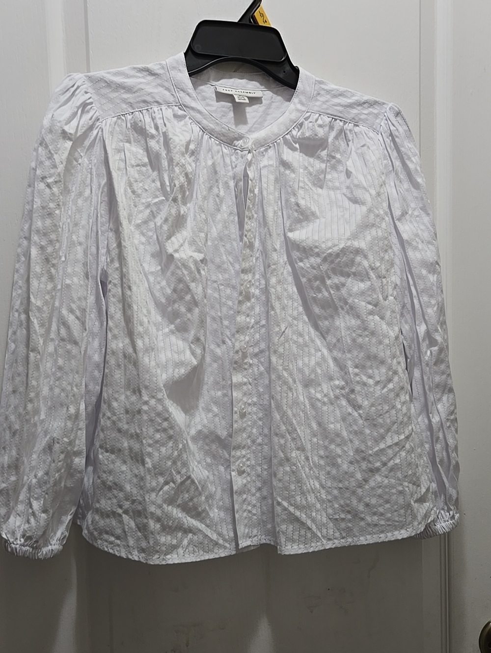 White Textured Button-Front Blouse